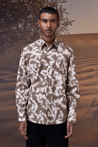 Warm Beige Brushstroke Print Shirt