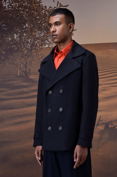 Tailored Navy Peacoat in Soft Poly Felt