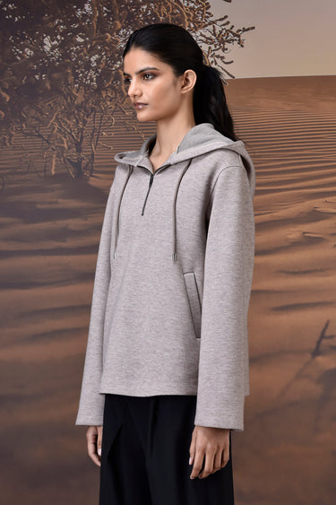 Warm Beige Half-Zip Hoodie with GENES Logo Back