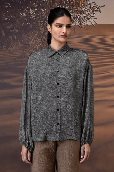 Black Viscose Satin Relaxed Shirt
