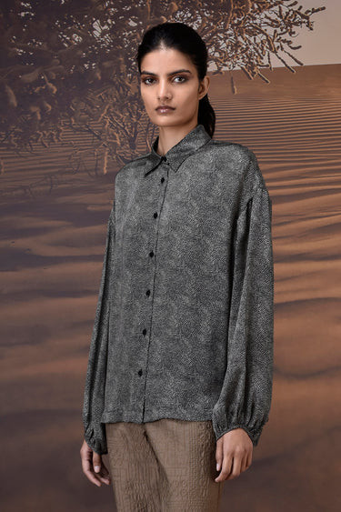 Black Viscose Satin Relaxed Shirt