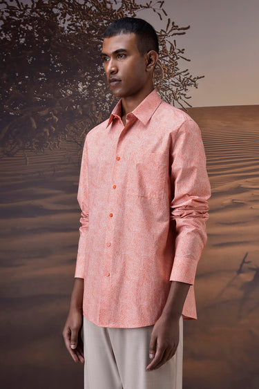 Soft Coral Micro-Dot Giza Cotton Poplin Shirt