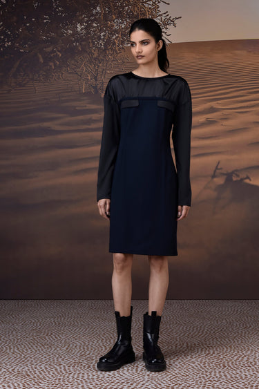 Structured Navy Shift Dress