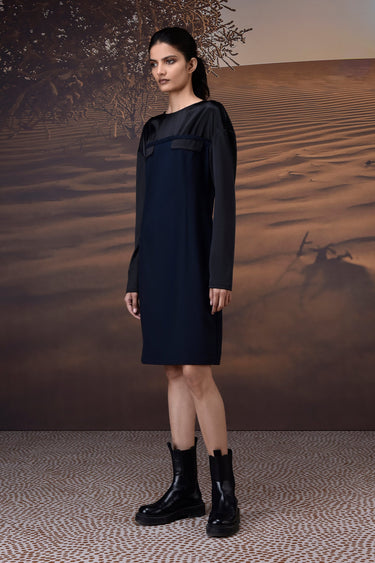 Structured Navy Shift Dress