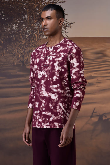 Cherry Lacquer Cotton Single Jersey T-Shirt with Hand-Dyed Texture