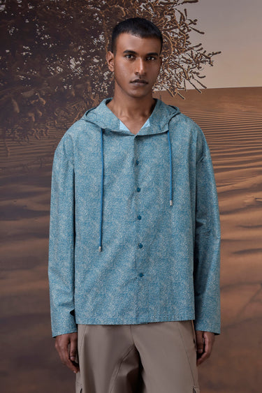 Retro Blue Hooded Shirt