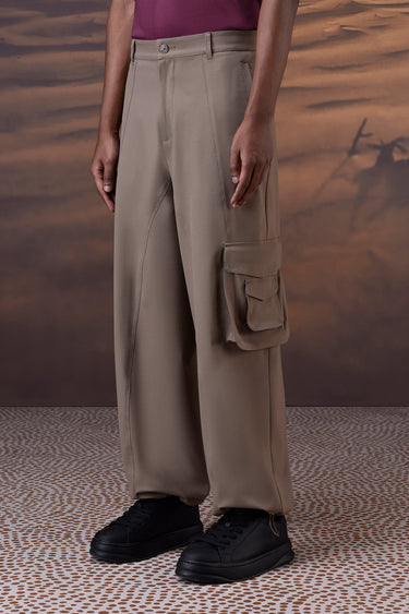 Warm Beige Poly Viscose Lycra Cargo