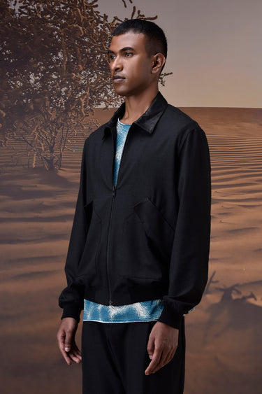 Charcoal Poly Viscose Check Bomber