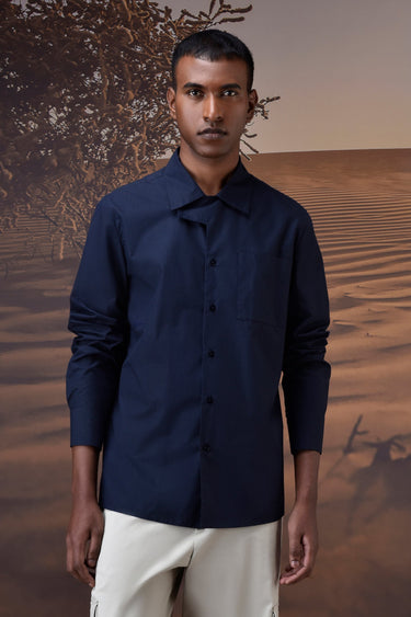 Navy Giza Cotton Poplin Shirt