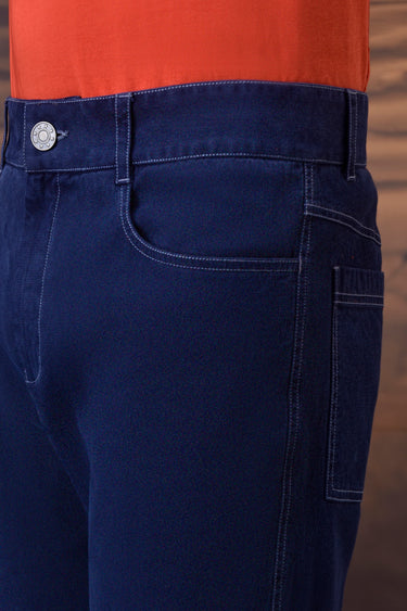 Structured Navy Straight-Leg Trouser
