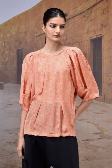Sculpted Coquelicot Pleat Satin Top