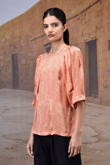 Sculpted Coquelicot Pleat Satin Top