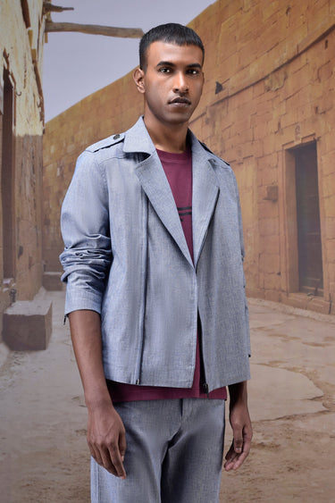 Structured Grey Moto-Collar Jacket