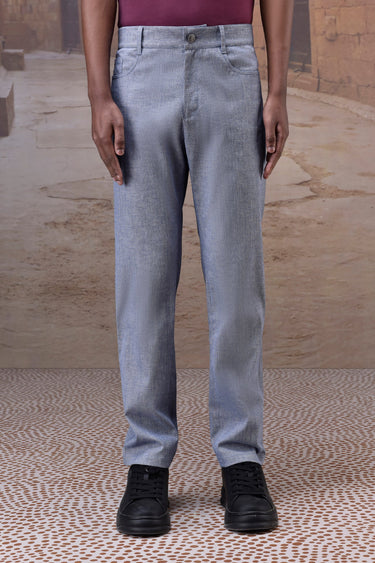 Structured Grey Straight-Leg Trouser