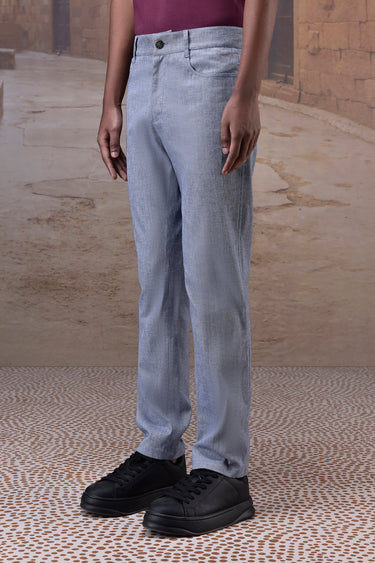 Structured Grey Straight-Leg Trouser