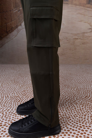 Military Green Cotton Twill Cargo Trousers