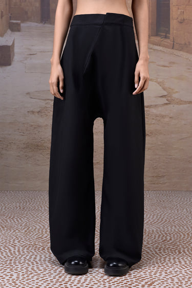 Women black wide leg trousers, premium poly wool designer pants UAE