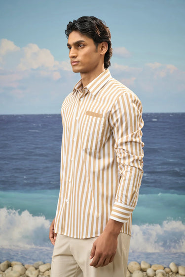 Beige Premium Cotton Bold Stripe Long-Sleeve Shirt