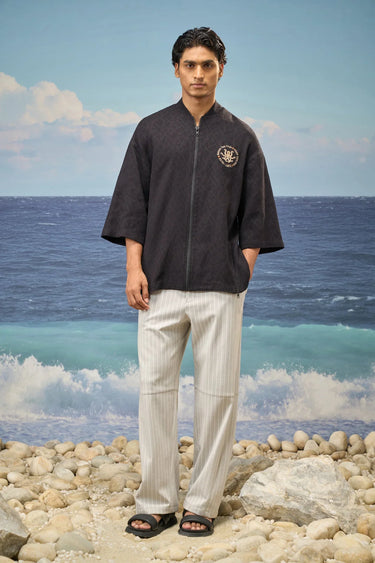 Black Premium Cotton Jacquard Lycra Oversized Bomber