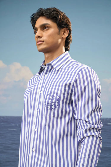 Blue Premium Cotton Bold Stripe Button-Down Shirt