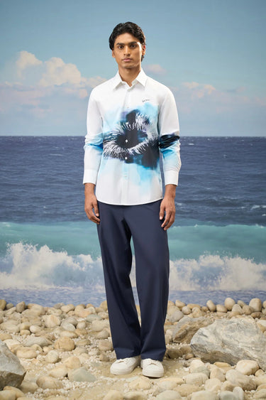 Blue and white shirt for men with relaxed fit and clean silhouette