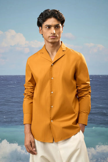 Caramel Premium Cotton Poplin Notch Lapel Shirt