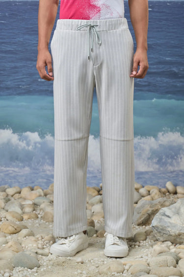 Grey poly viscose lycra trousers for men with drawstring waist