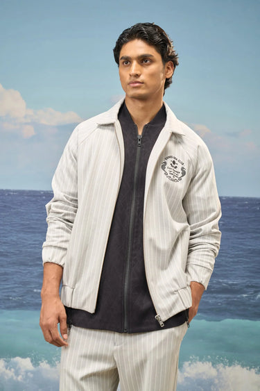 Grey bomber jacket for men with relaxed fit and structured silhouette