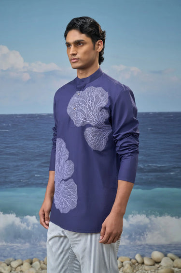 Navy Premium Cotton Poplin Embroidered Kurta