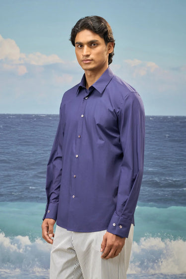 Navy Premium Cotton Poplin Regular-Fit Shirt