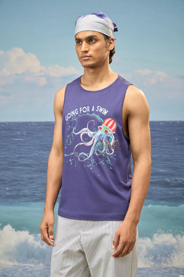 Navy Premium Cotton Single Jersey Graphic Vest