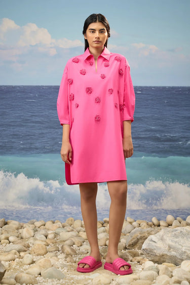 Barbie pink oversized dress for women with relaxed fit and fluid silhouette