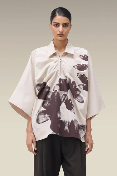 Premium Fawn Floral Print Cotton Poplin Shirt - Free Size
