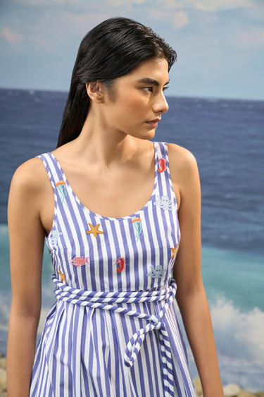 Striped Midi Dress with Relaxed Silhouette