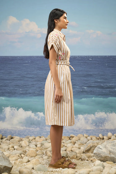 Striped Premium Cotton Midi Dress