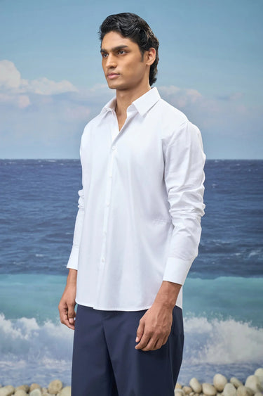 White Premium Cotton Dobby Regular-Fit Shirt
