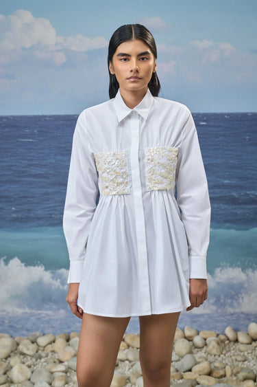 White Premium Giza Cotton Embroidered Relaxed Shirt