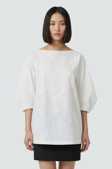 White Embroidered Relaxed Top