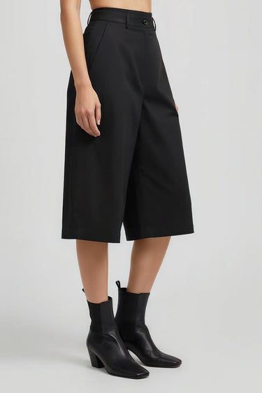 Wide-Leg Culottes in Black Cotton Poplin