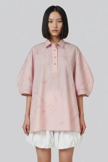 Rose Pink Embroidered Oversized Shirt