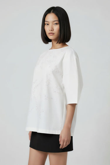 White Embroidered Relaxed Top
