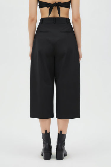 Wide-Leg Culottes in Black Cotton Poplin