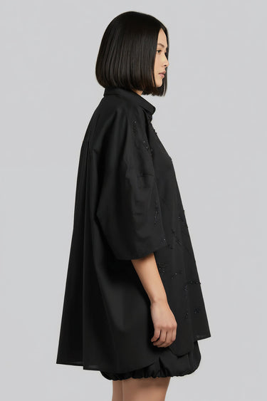 Black Embroidered Oversized Shirt