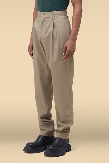 Premium Pleated Tapered Trousers in  Sage Wood
