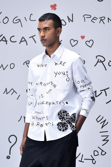 Poplin Scribble Regular Fit Shirt- White