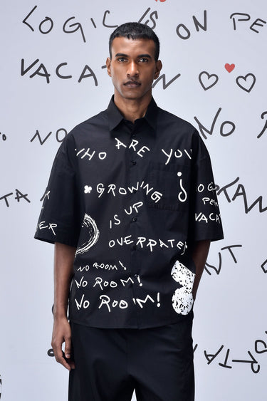 Scribble Oversized Shirt- Black