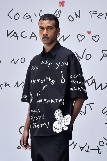 Scribble Oversized Shirt- Black