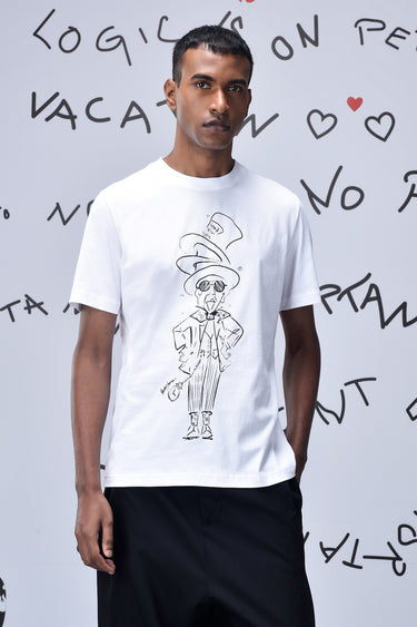 Stylish white cotton t-shirt for men with sketch design, luxury casual wear UAE