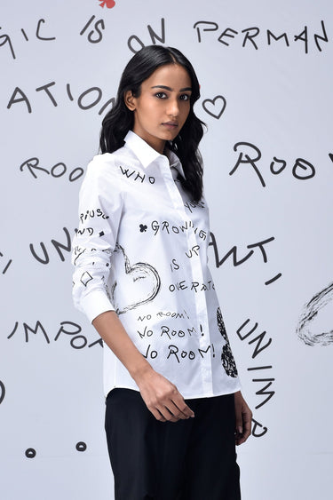Women Scribble Text Semi Fit Shirt