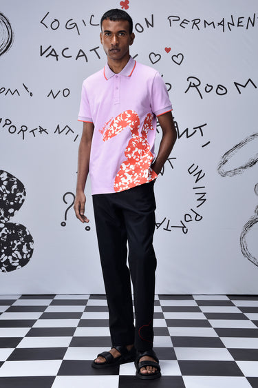 Smoothie Pink Cotton Piqué Polo with Bunny Graphic Print